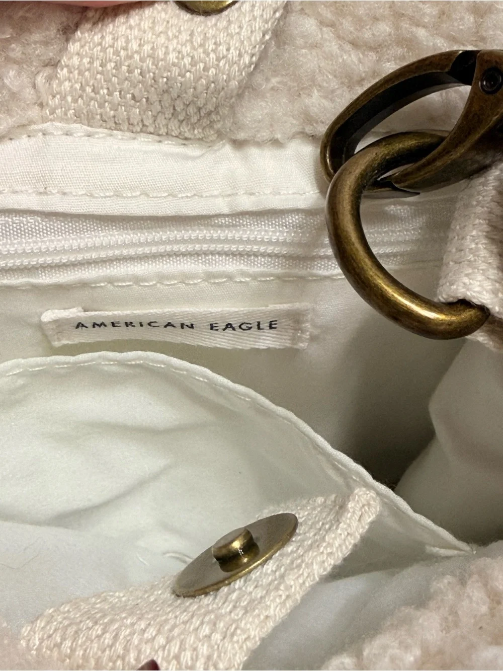 American Eagle Cream Sherpa Tote Bag with Crossbody Adjustable Strap